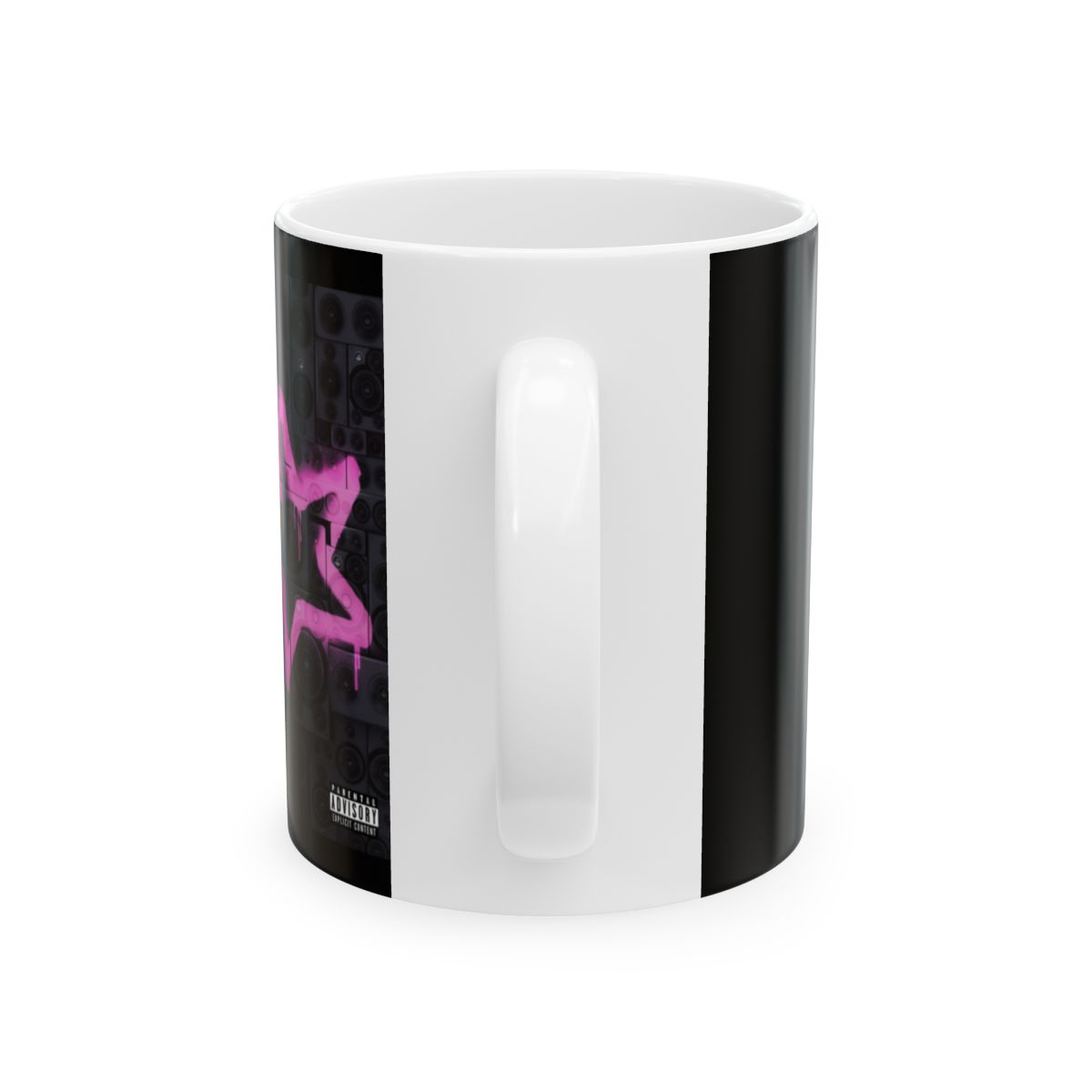 Pink Neon Graffiti Mug | Black Speaker Wall Background | Plaqueboymax - alternate angle 2, merchandise